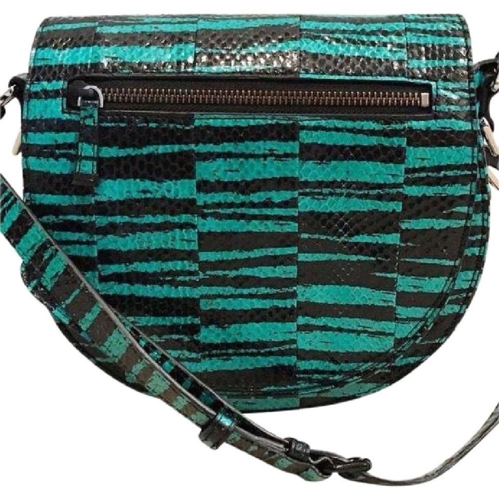 Rebecca Minkoff ‘Astor’ Green & Black Snakeskin Leather Saddlebag Crossbody
